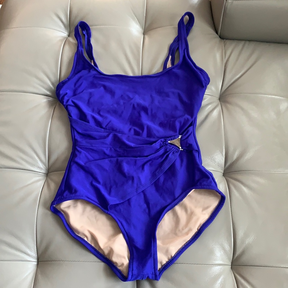 Royal Blue One-Piece Swimsuit with Side Drape